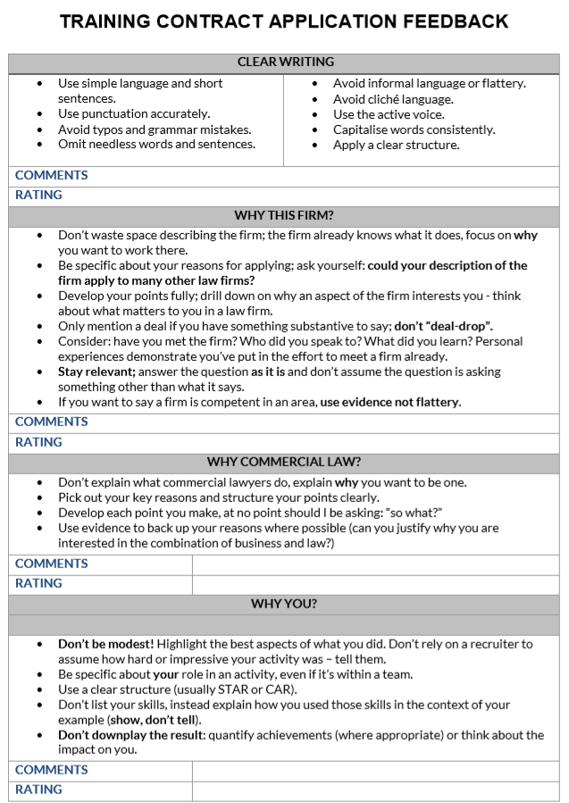 Training contract application checklist