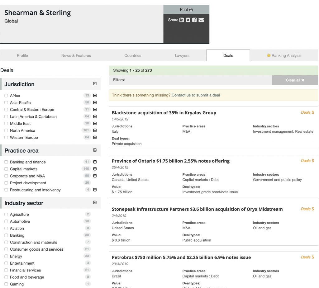 Shearman & Sterling deals