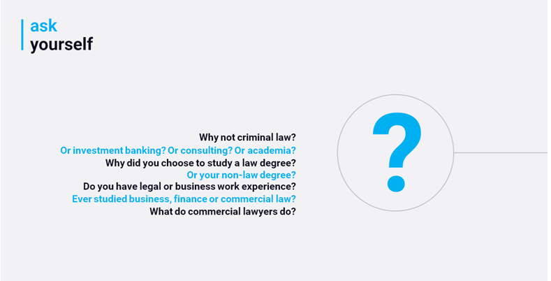 Examples to encourage you to think why you want to be a commercial lawyer