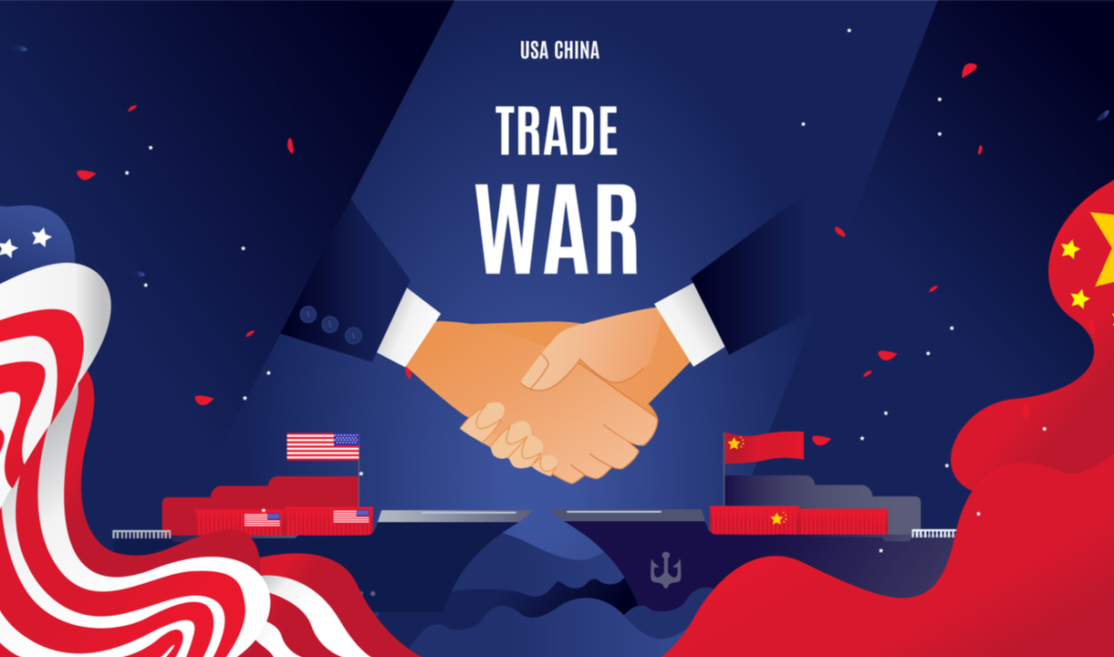 China US shaking hands trade war